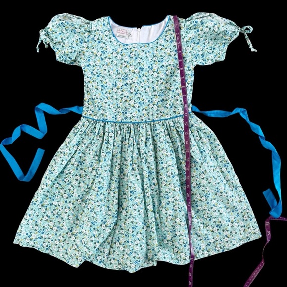 Vintage girls dress spring summer Floral Blue Green Dress sz 6 7 1014 - Picture 13 of 13
